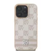 DKNY PU Leather Checkered Pattern and Stripe tok, iPhone 16 Pro - rózsaszín