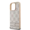 DKNY PU Leather Checkered Pattern and Stripe tok, iPhone 16 Pro - rózsaszín