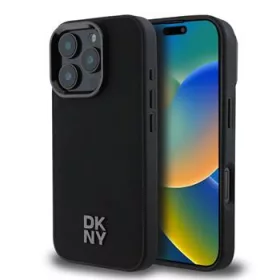   DKNY PU Leather Stack Logo Magsafe tok, iPhone 16 Pro - fekete
