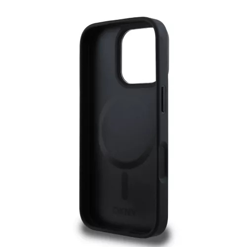 DKNY PU Leather Stack Logo Magsafe tok, iPhone 16 Pro - fekete