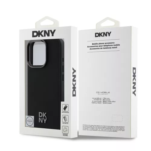 DKNY PU Leather Stack Logo Magsafe tok, iPhone 16 Pro Max - fekete