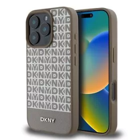   DKNY PU Leather Repeat Pattern Bottom Stripe MagSafe tok, iPhone 16 Pro Max - barna