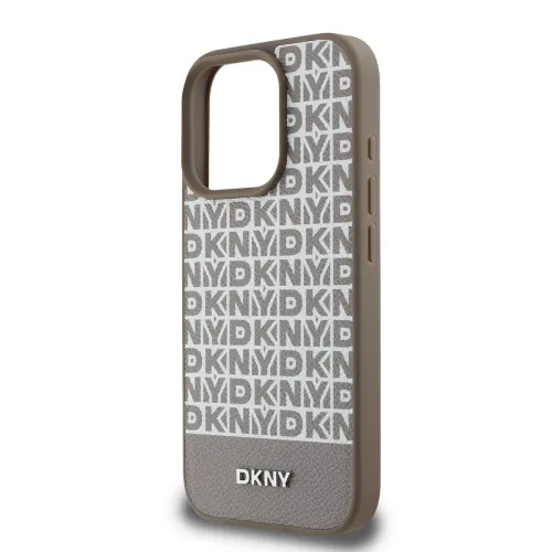 DKNY PU Leather Repeat Pattern Bottom Stripe MagSafe tok, iPhone 16 Pro Max - barna