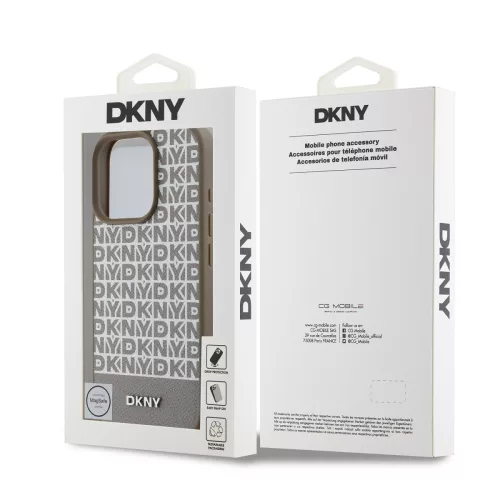 DKNY PU Leather Repeat Pattern Bottom Stripe MagSafe tok, iPhone 16 Pro Max - barna