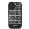 DKNY PU Leather Repeat Pattern Bottom Stripe MagSafe tok, iPhone 16 Plus - fekete