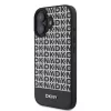 DKNY PU Leather Repeat Pattern Bottom Stripe MagSafe tok, iPhone 16 Plus - fekete