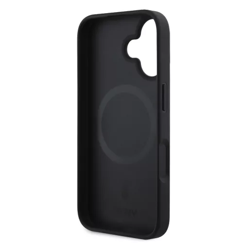 DKNY PU Leather Repeat Pattern Bottom Stripe MagSafe tok, iPhone 16 Plus - fekete