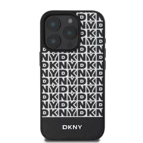   DKNY PU Leather Repeat Pattern Bottom Stripe MagSafe tok, iPhone 16 Pro Max - fekete