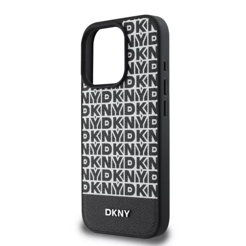 DKNY PU Leather Repeat Pattern Bottom Stripe MagSafe tok, iPhone 16 Pro Max - fekete