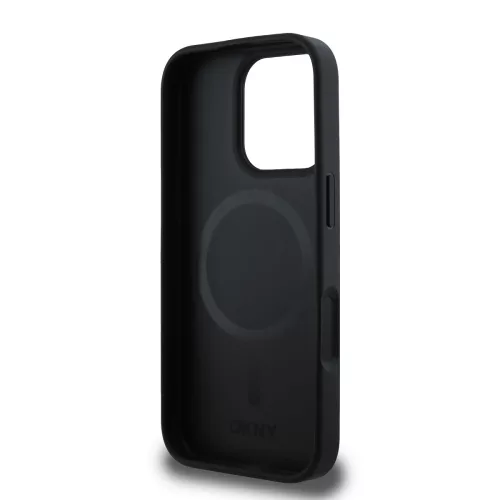 DKNY PU Leather Repeat Pattern Bottom Stripe MagSafe tok, iPhone 16 Pro Max - fekete