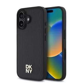   DKNY PU Leather Repeat Pattern Stack Logo MagSafe tok, iPhone 16 - fekete