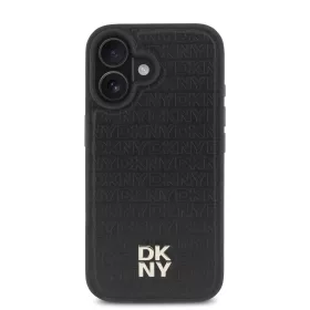   DKNY PU Leather Repeat Pattern Stack Logo MagSafe tok, iPhone 16 - fekete