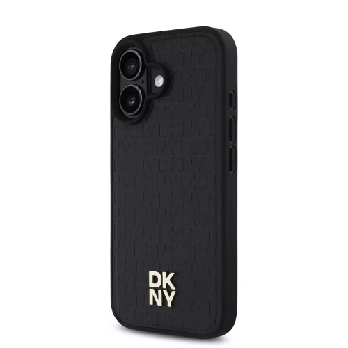 DKNY PU Leather Repeat Pattern Stack Logo MagSafe tok, iPhone 16 - fekete