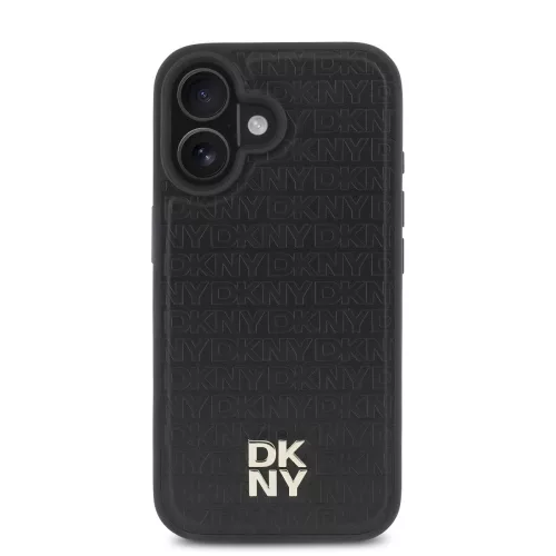 DKNY PU Leather Repeat Pattern Stack Logo MagSafe tok, iPhone 16 Plus - fekete
