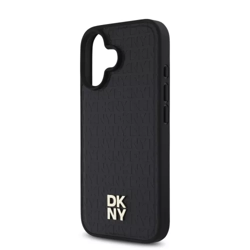 DKNY PU Leather Repeat Pattern Stack Logo MagSafe tok, iPhone 16 Plus - fekete