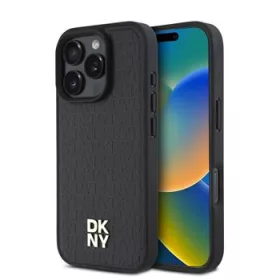   DKNY PU Leather Repeat Pattern Stack Logo MagSafe tok, iPhone 16 Pro Max - fekete