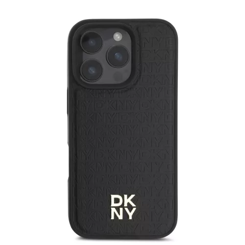 DKNY PU Leather Repeat Pattern Stack Logo MagSafe tok, iPhone 16 Pro Max - fekete
