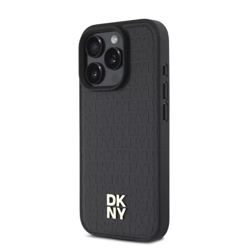 DKNY PU Leather Repeat Pattern Stack Logo MagSafe tok, iPhone 16 Pro Max - fekete