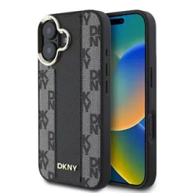   DKNY PU Leather Checkered Pattern Magsafe tok, iPhone 16 Plus - fekete