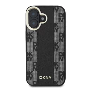   DKNY PU Leather Checkered Pattern Magsafe tok, iPhone 16 Plus - fekete