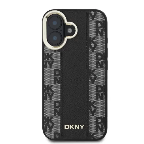 DKNY PU Leather Checkered Pattern Magsafe tok, iPhone 16 Plus - fekete