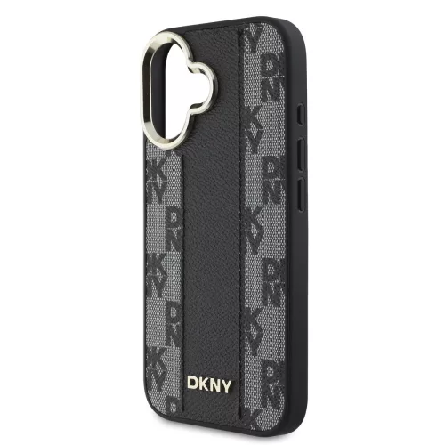 DKNY PU Leather Checkered Pattern Magsafe tok, iPhone 16 Plus - fekete