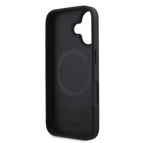 DKNY PU Leather Checkered Pattern Magsafe tok, iPhone 16 Plus - fekete