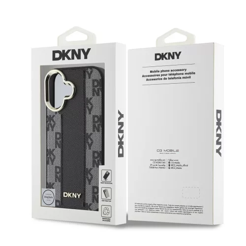 DKNY PU Leather Checkered Pattern Magsafe tok, iPhone 16 Plus - fekete