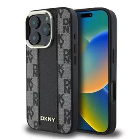   DKNY PU Leather Checkered Pattern Magsafe tok, iPhone 16 Pro - fekete