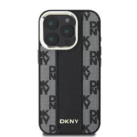   DKNY PU Leather Checkered Pattern Magsafe tok, iPhone 16 Pro - fekete
