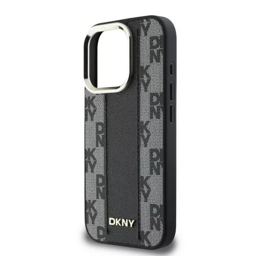 DKNY PU Leather Checkered Pattern Magsafe tok, iPhone 16 Pro Max - fekete