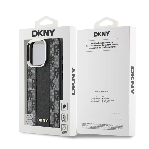 DKNY PU Leather Checkered Pattern Magsafe tok, iPhone 16 Pro Max - fekete