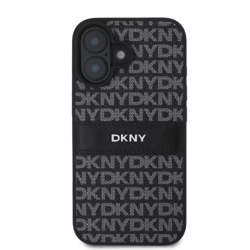 DKNY PU Leather Repeat Pattern Tonal Stripe tok, iPhone 16 Plus - fekete