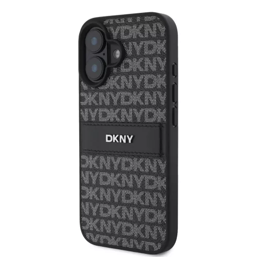 DKNY PU Leather Repeat Pattern Tonal Stripe tok, iPhone 16 Plus - fekete