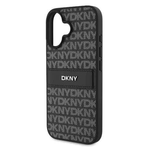DKNY PU Leather Repeat Pattern Tonal Stripe tok, iPhone 16 Plus - fekete