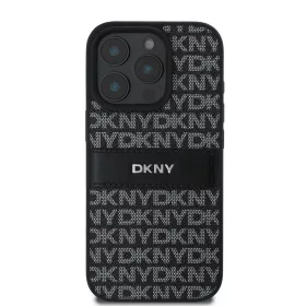   DKNY PU Leather Repeat Pattern Tonal Stripe tok, iPhone 16 Pro - fekete