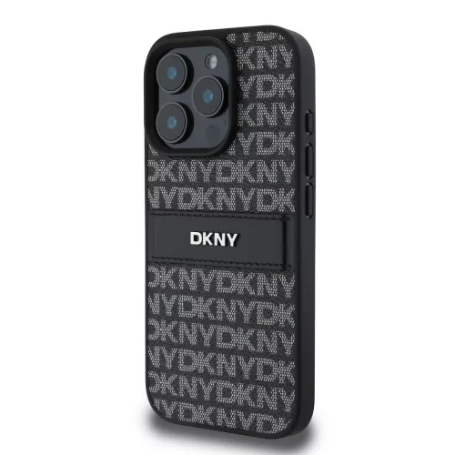 DKNY PU Leather Repeat Pattern Tonal Stripe tok, iPhone 16 Pro - fekete