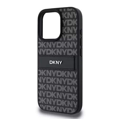 DKNY PU Leather Repeat Pattern Tonal Stripe tok, iPhone 16 Pro - fekete
