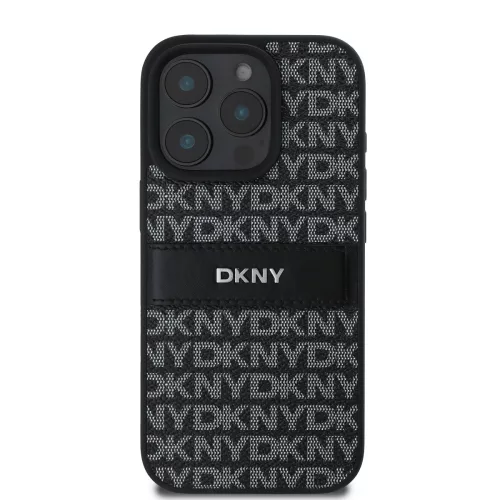 DKNY PU Leather Repeat Pattern Tonal Stripe tok, iPhone 16 Pro Max - fekete