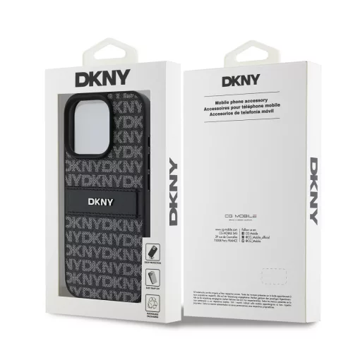 DKNY PU Leather Repeat Pattern Tonal Stripe tok, iPhone 16 Pro Max - fekete