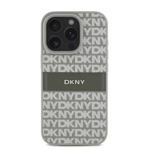 DKNY PU Leather Repeat Pattern Tonal Stripe tok, iPhone 16 Pro - bézs
