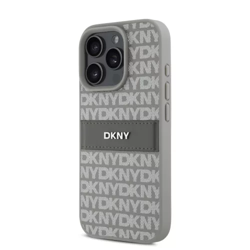 DKNY PU Leather Repeat Pattern Tonal Stripe tok, iPhone 16 Pro - bézs