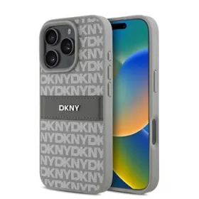   DKNY PU Leather Repeat Pattern Tonal Stripe tok, iPhone 16 Pro Max - bézs