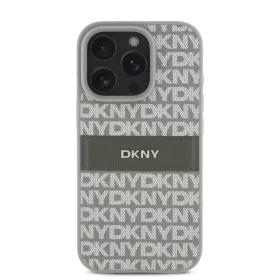   DKNY PU Leather Repeat Pattern Tonal Stripe tok, iPhone 16 Pro Max - bézs
