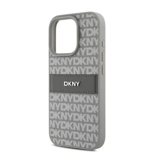 DKNY PU Leather Repeat Pattern Tonal Stripe tok, iPhone 16 Pro Max - bézs