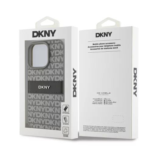 DKNY PU Leather Repeat Pattern Tonal Stripe tok, iPhone 16 Pro Max - bézs