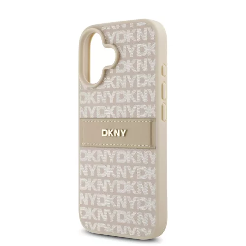 DKNY PU Leather Repeat Pattern Tonal Stripe tok, iPhone 16 - rózsaszín