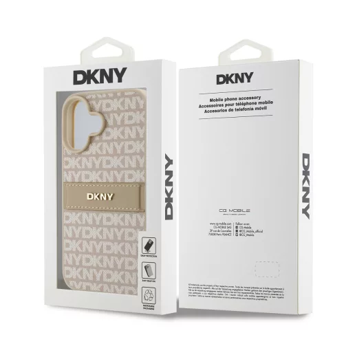 DKNY PU Leather Repeat Pattern Tonal Stripe tok, iPhone 16 - rózsaszín
