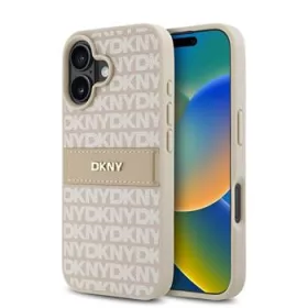   DKNY PU Leather Repeat Pattern Tonal Stripe tok, iPhone 16 Plus - rózsaszín