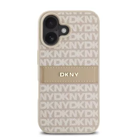   DKNY PU Leather Repeat Pattern Tonal Stripe tok, iPhone 16 Plus - rózsaszín